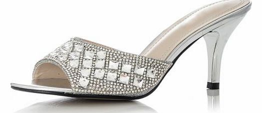SILVER Square Jewel Diamante Sandals