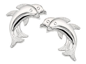 silver Two Dolphin Stud Earrings 060216