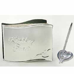 silver Wedding Guest Book and Pen