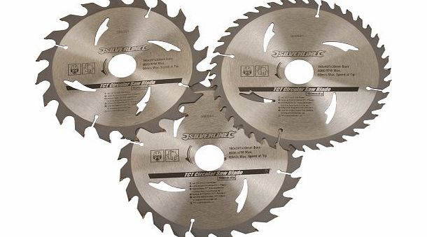 Silverline 590591 TCT Circular Saw Blades 20, 24, 40T 3-Pack 190 x 30 - 25, 20mm rings