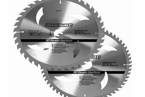 Silverline Tools Silverline 991704 TCT Circular Saw Blades 40, 60T 2-Pack 250 x 30 - 25, 20, 16mm rings