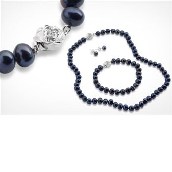 Silvexcraft 64K Semi-Baroque Pearl Necklace Bracelet and