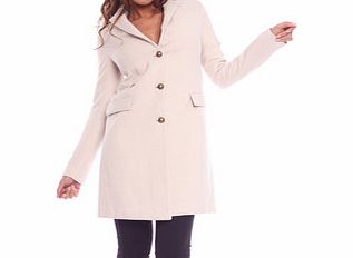 Cream wool blend button detail coat