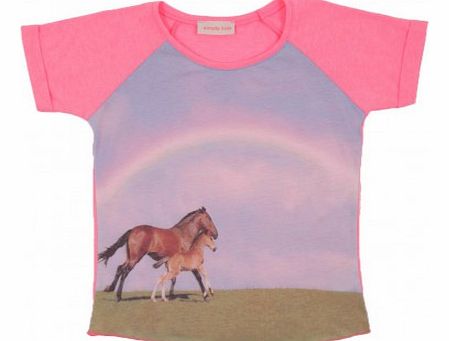 Simple Kids Rainbow Horses T-shirt Fluorescent pink `2