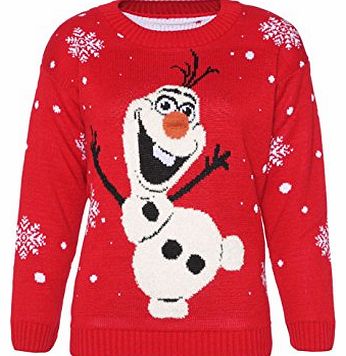 Simply Chic Outlet Girls Boys Snowman Olaf Knitted Christmas Jumper With 3D Nose Sweatshirt Kids Cardigan (5/6 years, Red)