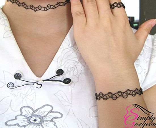 Simply Gorgeous Black Stretch Retro Vintage Choker Necklace, Bracelet amp; Ring Set