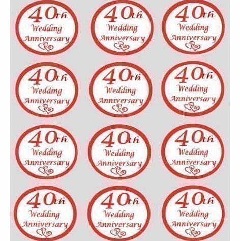 12 Ruby wedding anniversary design rice paper fairy / cup cake 40mm toppers pre cut decoration