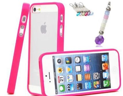 Hot Pink TPU / Transparent Clear Hard Hybrid Case Cove Skin for Apple iPhone 5 / 5S