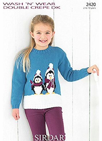 Sirdar Knitting Pattern - Wash n Wear DC DK 2420 Girls Christmas Jumper