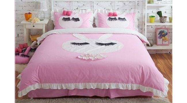 Cute Cat Rabbit Cartoon Bedding, Child Princess Duvet cover, Fashion Girls Bed Skirt,Twin Queen King Size, More Colors