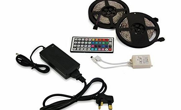 Sisyle Waterproof 2x5M 10M 5050RGB 300Led Strips Lighting Full Kit With 44Key IR Controller  UK Plug Adapter Power Supply For Home lighting and Kitchen