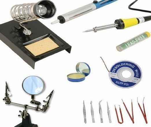 Sivitec Soldering Iron Starter Kit, 7pcs Tweezer Set, Helping Hands, Desoldering Pump, Stand and Solder Paste