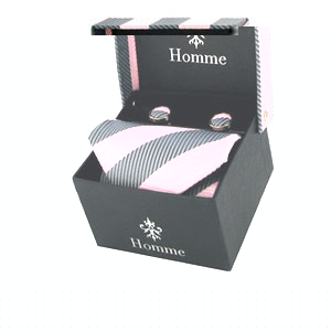 SJ Accessories Mens Formal Dress Set - Pink and Grey Stripes