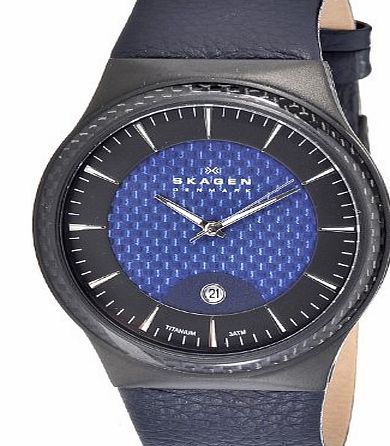 Designs Mens Quartz Watch with Black Dial Analogue Display and Blue Leather Strap 234XXLTBLN