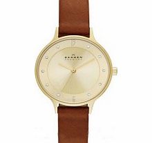 Skagen Ladies Anita Saddle Leather Strap Watch