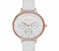 Skagen Ladies Anita White Leather Strap Watch