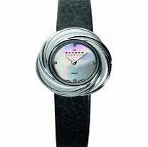 Skagen Ladies Black Leather Watch