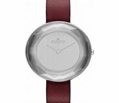 Skagen Ladies Gitte Red Leather Strap Watch
