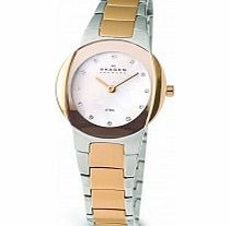 Skagen Ladies Links White Steel Gold Watch