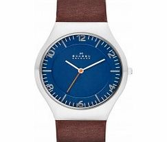 Skagen Mens Grenen Brown Leather Strap Watch