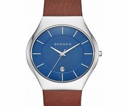 Skagen Mens Grenen Light Brown Leather Strap Watch