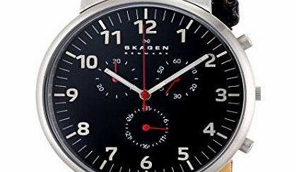 Skagen SKW6100 Mens Black Leather Chronograph Watch