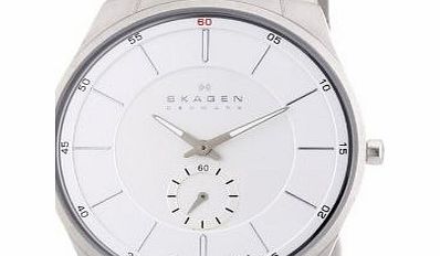 Skagen Stainless Steel White Label Mens Quartz Watch with White Dial Analogue Display and Silver Stainless Steel Bracelet 924XLSXS