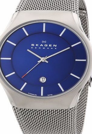 Skagen White Label Mens Quartz Watch with Blue Dial Analogue Display and Grey Titanium Strap 956XLTTN
