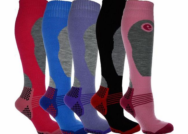 4 Pairs - HIGH PERFORMANCE ladies ski socks - long hose thermal socks - Size UK 4-7 (EUR 35-41)