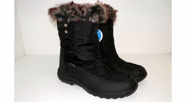 Womens Ladies Waterproof Winter Snow Walking Boots Zip - Black - Size 4