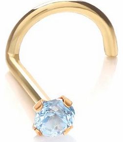 Nose Stud Screw Piercing 9 ct Yellow Gold, Body Jewellery, Topaz Ice Blue