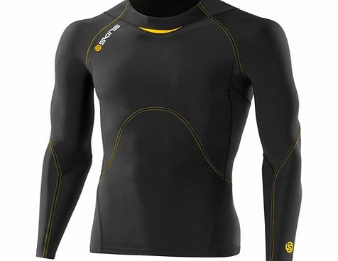 Skins A400 Active Long Sleeve Top - Black/Yellow