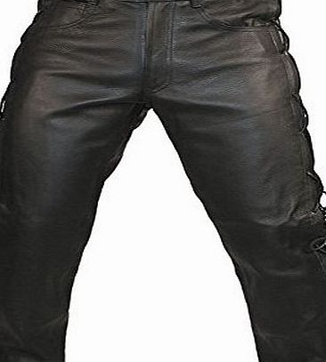 Skintan Mens Leather Lace Sided Trousers Jeans - L29 W40