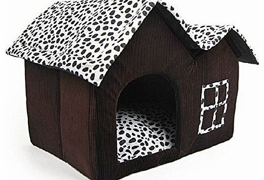 SKL Luxury High-end Cow Style Pet House Coffee Brown Dog Room Cat Bed (Medium/Double Top)