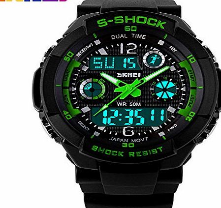 5ATM Waterproof Fashion Men LCD Digital Stopwatch Chronograph Date Alarm Casual Sports Running Wrist Watch 2 Time Zone