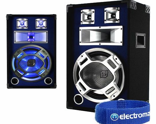 Skytec 12`` Passive Blue LED DJ PA Speaker Party Disco Karaoke Sound Setup 600W