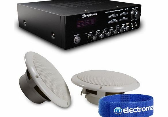Skytec 2x 6.5`` Water Resistant Hi-Fi Speakers   Home Cinema PA Amplifier   Cables 100W