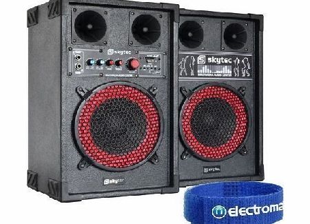 Skytec 2x Skytec 8`` Active USB/SD DJ PA Speakers 400W