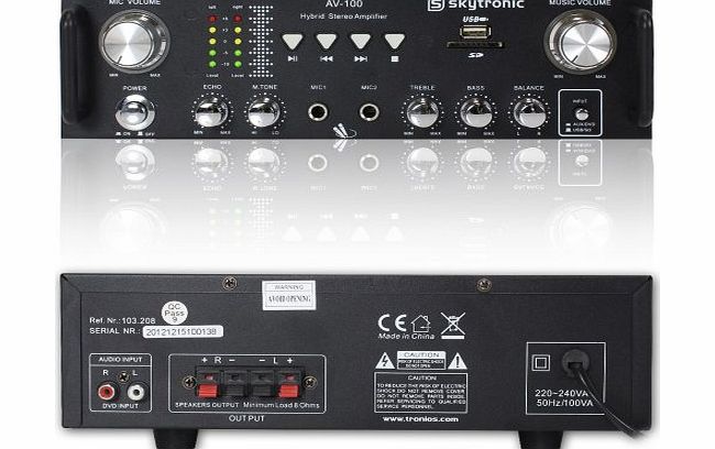 Skytronic AV-100 USB SD Home Cinema Karaoke Stereo Hifi Audio Amplifier 100W