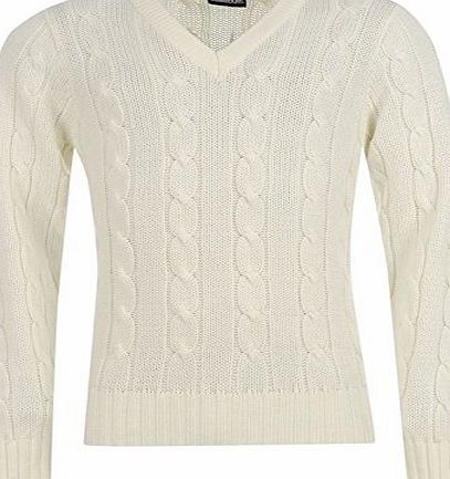 Slazenger Kids Classic Sweater Junior Boys Long Sleeves Thick Cable Knitted Top White 7-8 (SB)