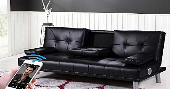 Sleep Design New Manhattan Modern Sleep Design Faux Leather Sofa Bed With Bluetooth Stereo Speakers- Available in Black