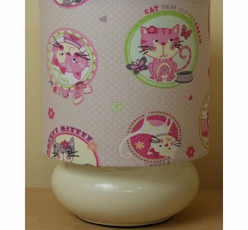 SleeptightKids Pink Cats Lamp - Childrens Bedside Table Lamp - 20cm