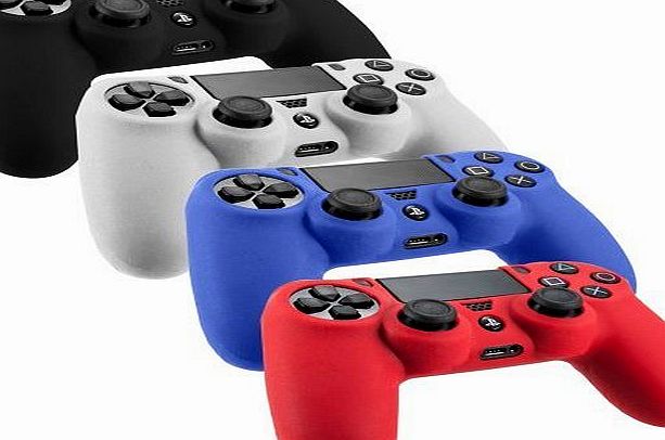 SlickBlue (TM) Pack of 4 Color Combo Flexible Silicone Protective Case For Sony PS4 Game Controller - Black/Red/Blue/White