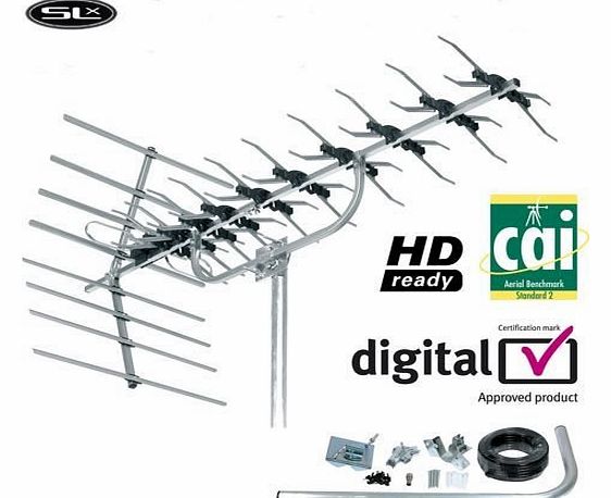 SLx  Silver 48 Element High Gain TV Aerial Kit, HD Ready for Freeview Digital