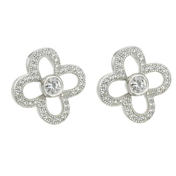 Small Flower Sterling Silver Earrings with CZ