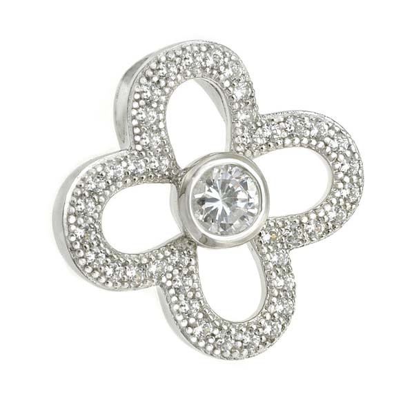 Small Flower Sterling Silver Pendant with CZ