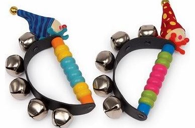 2 x Wooden Clown Design Baby Jingle Hand Bells Rattles Musical Instruments