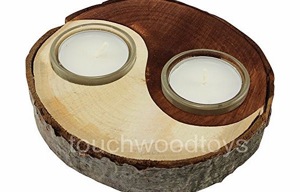 Yin yang tea light holder solid wooden bark ying yang candle holders mood lighting - unusual Christmas gift idea for him amp; her - FREE 1ST CLASS POSTAGE