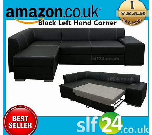 Smart Line Furniture Ltd. NEW Chamber Corner Sofa Bed with Storage - Black, Brown or Red Faux Leather (Black Left Hand Corner)