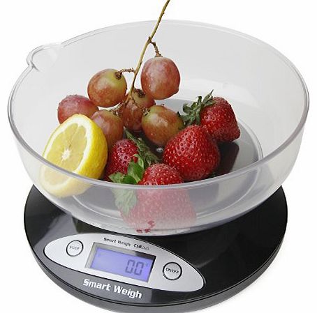 Smart Weigh CSB2KG Cuisine Digital Kitchen Scale with Removable Bowl 2000g x 0.1g - Black